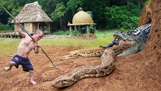 Dwarf family Primitive Life: Harvesting Eggs and Fruit Meet Giant Pythons \u0026 Ancient Crocodile