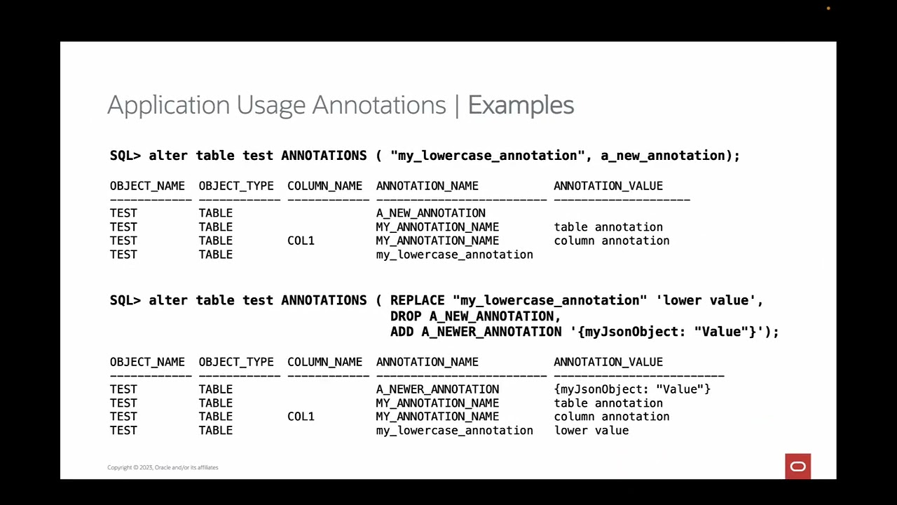 Oracle Database 23c Free - Developer Edition: Usage Annotations - YouTube