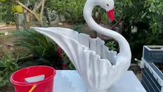 Beautiful and easy    The idea of ​​​​swan shaped plant pots from old fabric and cement