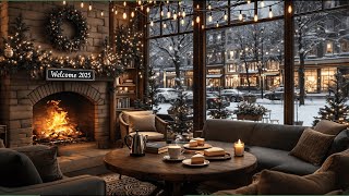 Cozy Winter Cafe Ambience ☕🧣❄️Relaxing Jazz \u0026 Crackling Fireplace Ambience 4K for Chill, Study, Work