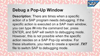 Debug POP up in SAP ABAP