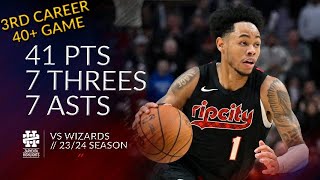 Anfernee Simons 41 pts 7 threes 7 asts vs Wizards 23/24 season