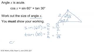GCSE Maths Question on Exact Trig Values