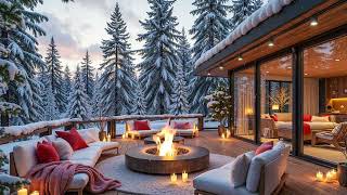 Winter Balcony Ambience with Smooth Piano Music❄️Relaxing Snowfall and Fire Sounds for a Cozy Winter