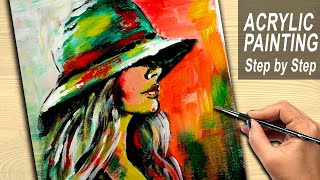Acrylic Painting ABSTRACT Woman with Hat | PORTRAIT Painting Tutorial | How to Paint with Acrylics