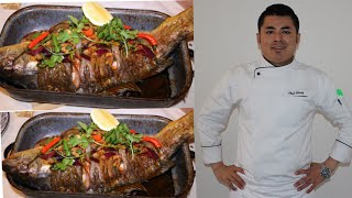 How to make the best oven grilled whole fish with Thai style - Chef Chang