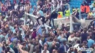 Man City Fans Invade the Pitch and Break Goalposts after winning premier league