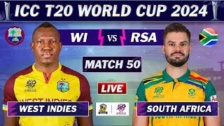 WEST INDIES vs SOUTH AFRICA MATCH 50 LIVE SCORES | WI vs SA LIVE | ICC T20 World Cup 2024