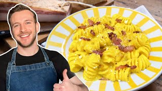 WINTER PASTA WITH POTATO CREAM, SAFFRON AND GUANCIALE - Easy, quick and tasty recipe