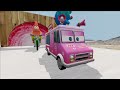 Big & Small SpongeBob on a motorcycle with Saw wheels vs Patrick on a motorcycle vs Trains  BeamNG