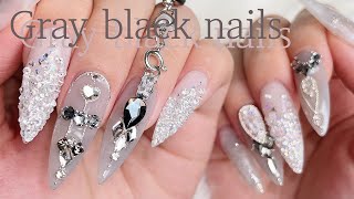 Luxurious gray and black nails🤍 Polygel extension / nail asmr