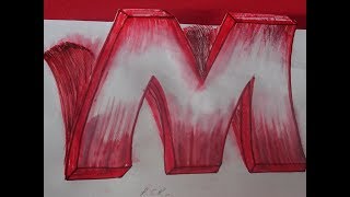 How to Draw 3D Letter M - Drawing with colour pencil.