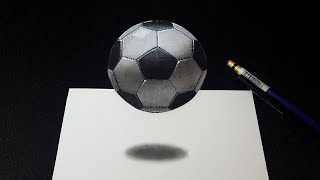 How to Draw 3D Floating Soccer Ball Football - Amazin 3D Art