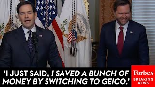 VIRAL MOMENT: Marco Rubio Cracks Up JD Vance, Spectators With 'Geico' Joke At Swearing-In