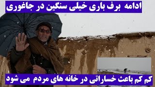 ادامه برف باری های سنگین در جاغوری ، کم کم باعث خراب شدن خانه های مردم میشود