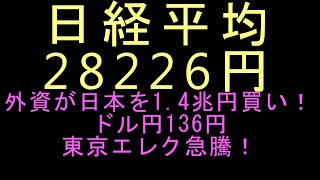 東京エレクトロン急上昇！レーザーテック上昇。海外勢が安い日本株を約1.4兆円も買っている！インバウンド押される！