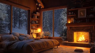 Cozy winter atmosphere with relaxing piano music, Warm crackling fireplace sounds for studying