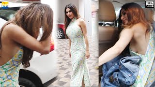 Mouni Roy's OOPS moment in Public in a Backless Maxi dress at the T-Series office