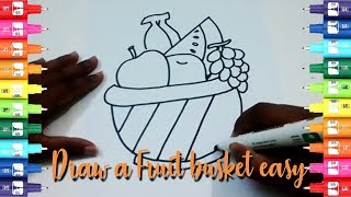 How to draw fruit basket step by step