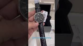 Jam Emporio Armany Three Hand Date Chronograph Original Black Leather Garansi 1 Tahun Lengkap Murah