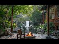 Back Garden Ambience with Waterfall and Fire Pit | ASMR Sound for Healing Insomnia, Reduce Stress