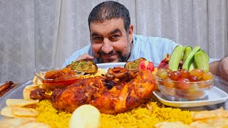 الاكيل تحدي نصف فرخة ٤ك ونصف في صينية بطاطا حلوة وبطاطس شيبسي أرز بسمتي كبسة بيض 🍆  باذنج بلح عنب