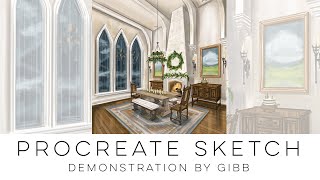 How to use Procreate for Interior Design Presentation Perspective - speed painting process video