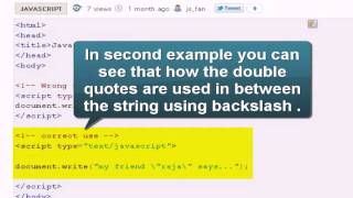 JAVASCRIPT Tutoriral : Javascript escape character