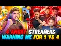 4 ANGRY🤬 STREAMERS😨| WARNING ME ON 📱VIDEO CALL | 1 VS 4🔥| FREE FIRE IN TELUGU #dfg #freefire