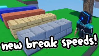 New Block Breaking Speeds with Basic Tools (for rushing) | Roblox Bedwars