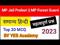 Top 20 Hindi Questions|| MP Jail Prahari || MP Forest Guard 2023 | YES Academy