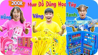 Thử Thách 200k Mua Đồ Dùng Học Tập Theo Màu Hồng - Màu Vàng - Màu Xanh Dương ♥ Min Min TV Minh Khoa