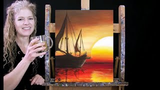 Learn How to Paint SUNSET SAILBOAT with Acrylic - Fun Paint & Sip - Step by Step Tutorial