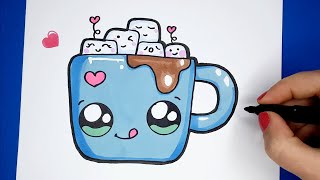 KAWAII TASSE MIT HEISSE SCHOKOLADE UND MARSHMALLOWS MALEN