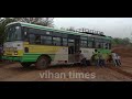 apsrtc bus heading towards narsipatnam from eleswaram got stuck in the mud