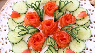 How to Make Tomato Rose | Cucumber Garnish | Vegetable Carving Garnish