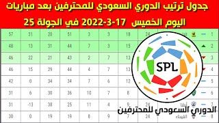 جدول ترتيب الدوري السعودي للمحترفين بعد مباريات اليوم الخميس 17-3-2022 في الجولة 25