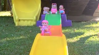 Lil Cutesies Baby Dolls Race Pirate Ship Playground Playing in Doll Car and Babies Rollercoaster