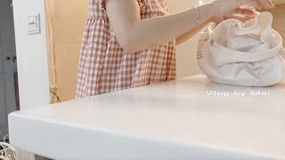 沈浸式晨間家務Morning Routine／2023 我的早C晚A瓶瓶罐罐們／一家四口假日逛MUJI 、宜得利 與古拉爵晚餐｜vlog by Mei