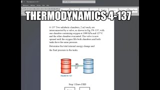 Thermodynamics 4-137 Two adiabatic chambers, 2 m^3 each, are interconnected by a valve, as shown in