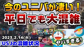 【USJ激ヤバ最新情報‼︎】平日なのに大混雑‼︎今のパークが凄すぎた...情報大渋滞！ドラえもんのグッズにフード、呪術廻戦の新作も♪2023年2月14日火曜日、ユニバーサルスタジオジャパンの混雑状況