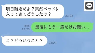 【LINE】離婚する前日の夜。夫が私のベッドに入り抱きついてきて、私「どうしたの？」夫「もう一度...【ライン】【修羅場】【スカッとする話】【浮気・不倫】【感動する話】【2ch】【朗読】【総集編】