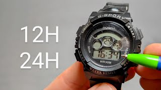 How to Change 12H / 24H Time Format on Digital Sport Watch , AM PM Military Time