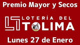 🟠 Resultado PREMIO MAYOR Y SECOS Loteria del TOLIMA Lunes 27 de Enero de 2025