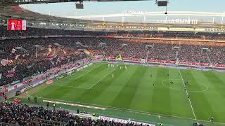 Perfect crossing Angelo Stiller and goal Ermedin Demirovic in front of Stuttgart Cannstatter Kurve