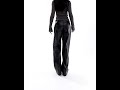 PULL&BEAR Shiny Faux Leather Cargo Wide Leg Pants Wetlook Black Women | Asos