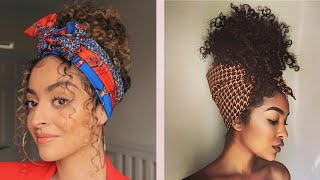 CURLY HAIR TUTORIAL COMPILATION - HEAD WRAPS & SCARF 2020