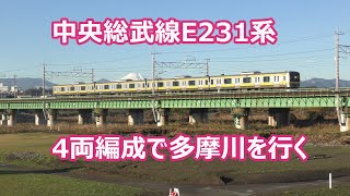 中央総武線E231系4両編成　冬の朝の富士山バックを行く