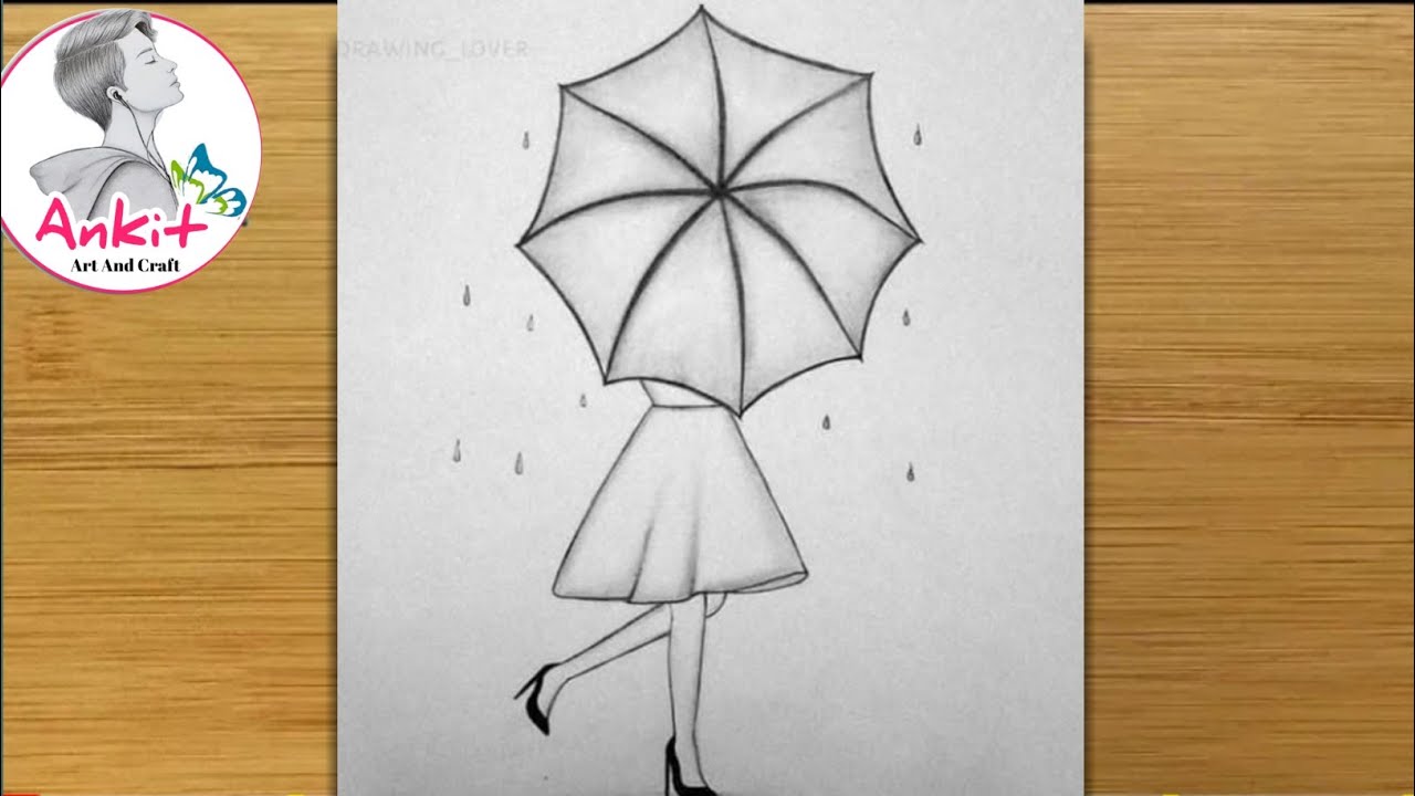 Very Easy Way To Draw A Girl With Umbrella-step By Step /pencil Sketch ...