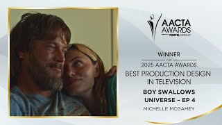 Chris Alosio presents Boy Swallows Universe the AACTA Award for Best Production Design in TV